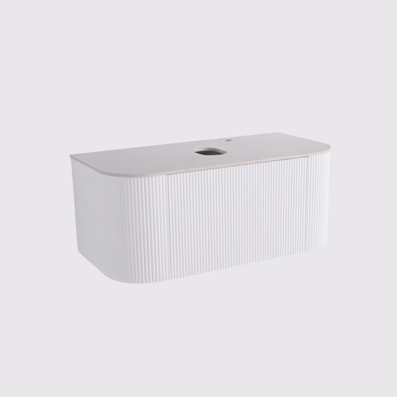 Meuble sous vasque suspendu blanc avec plan en céramique 90 cm - Olivine