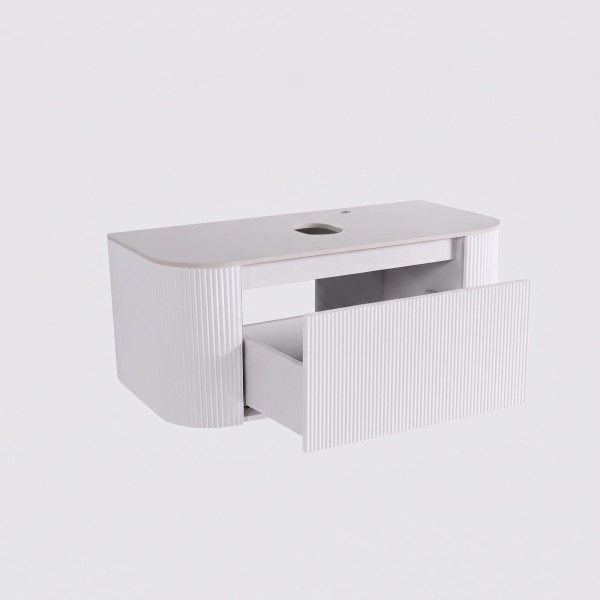 Meuble sous vasque suspendu blanc avec plan en céramique 90 cm - Olivine