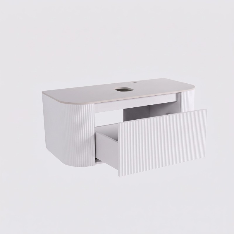 Meuble sous vasque suspendu blanc avec plan en céramique 90 cm - Olivine