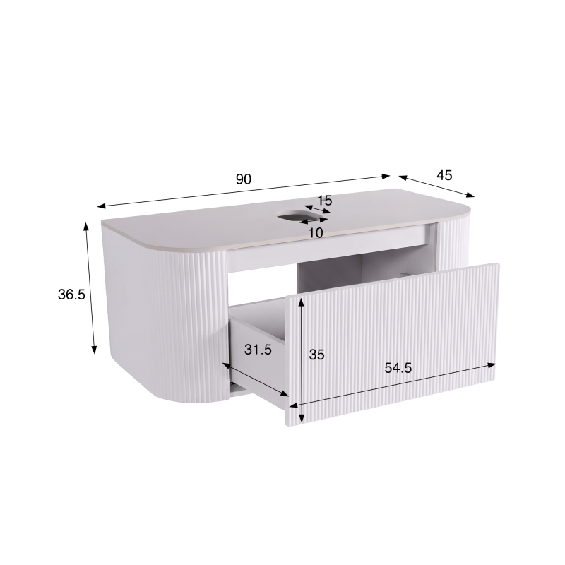Meuble sous vasque suspendu blanc avec plan en céramique 90 cm - Olivine