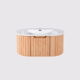 Meuble de salle de bain simple vasque suspendu en bois d'acacia naturel 80 cm - Sphene