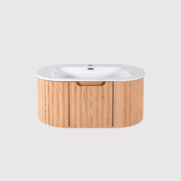 Meuble de salle de bain simple vasque suspendu en bois d'acacia naturel 80 cm - Sphene