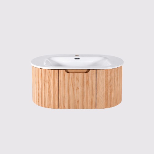 Meuble de salle de bain simple vasque suspendu en bois d'acacia naturel 80 cm - Sphene