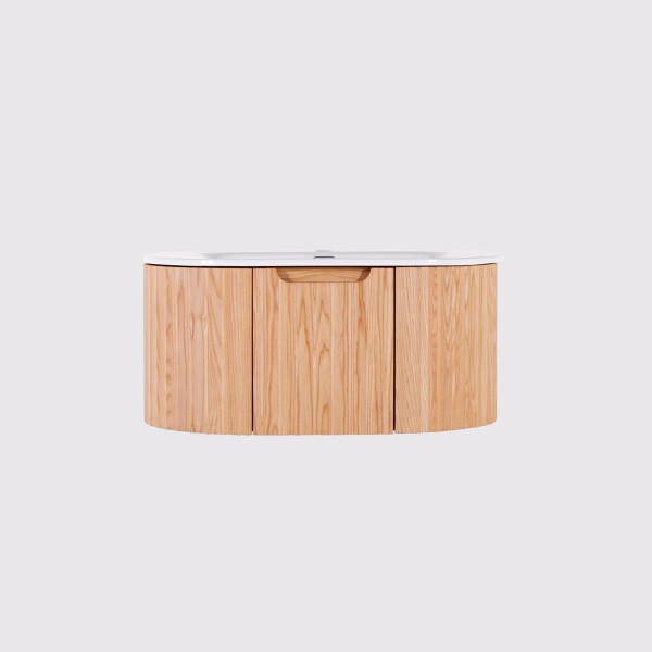 Meuble de salle de bain simple vasque suspendu en bois d'acacia naturel 80 cm - Sphene