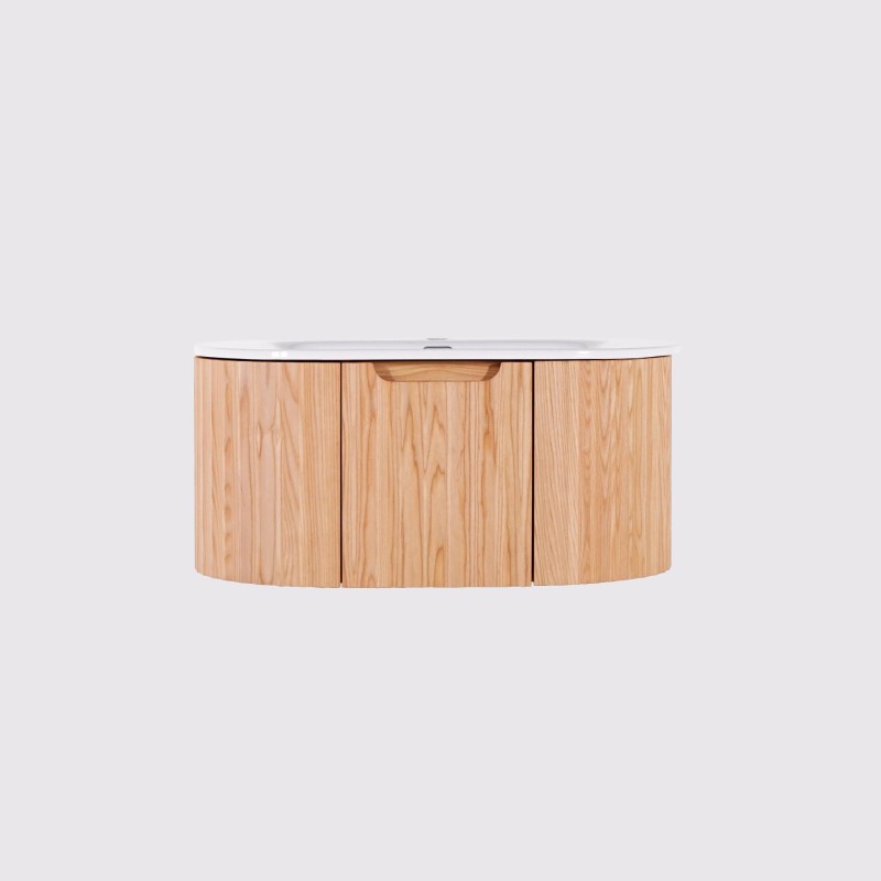 Meuble de salle de bain simple vasque suspendu en bois d'acacia naturel 80 cm - Sphene