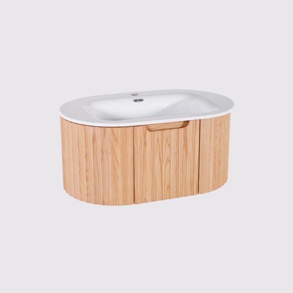 Meuble de salle de bain simple vasque suspendu en bois d'acacia naturel 80 cm - Sphene