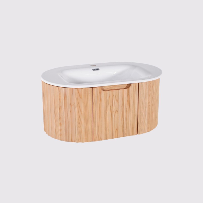 Meuble de salle de bain simple vasque suspendu en bois d'acacia naturel 80 cm - Sphene