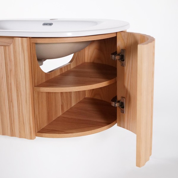 Meuble de salle de bain simple vasque suspendu en bois d'acacia naturel 80 cm - Sphene