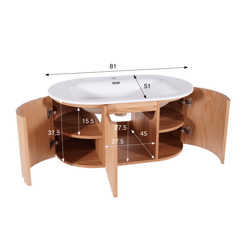Meuble de salle de bain simple vasque suspendu en bois d'acacia naturel 80 cm - Sphene