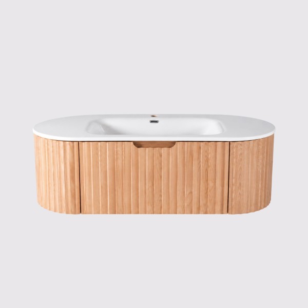Meuble de salle de bain double vasque suspendu en bois d'acacia naturel 120 cm - Sphene