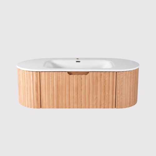Meuble de salle de bain double vasque suspendu en bois d'acacia naturel 120 cm - Sphene