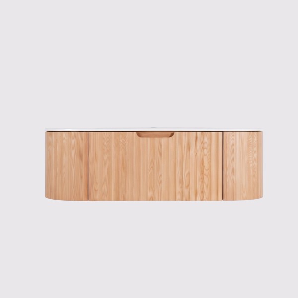 Meuble de salle de bain double vasque suspendu en bois d'acacia naturel 120 cm - Sphene
