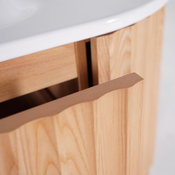 Meuble de salle de bain double vasque suspendu en bois d'acacia naturel 120 cm - Sphene