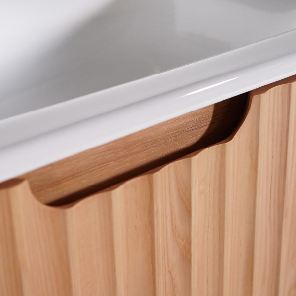 Meuble de salle de bain double vasque suspendu en bois d'acacia naturel 120 cm - Sphene