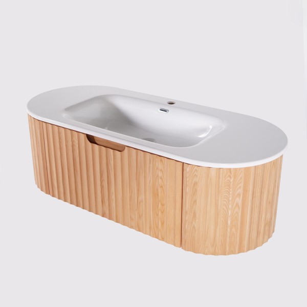 Meuble de salle de bain double vasque suspendu en bois d'acacia naturel 120 cm - Sphene