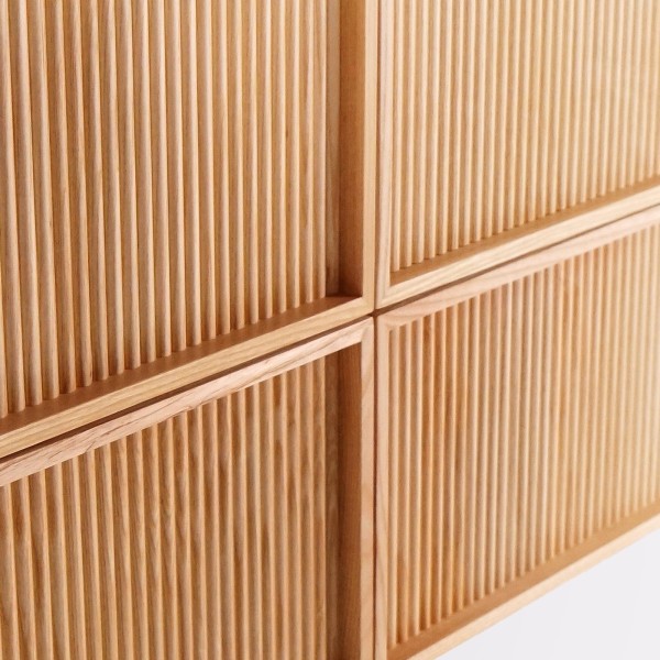 Meuble sous double vasque suspendu en noyer blond avec plateau en céramique blanc 150 cm - Carnelian