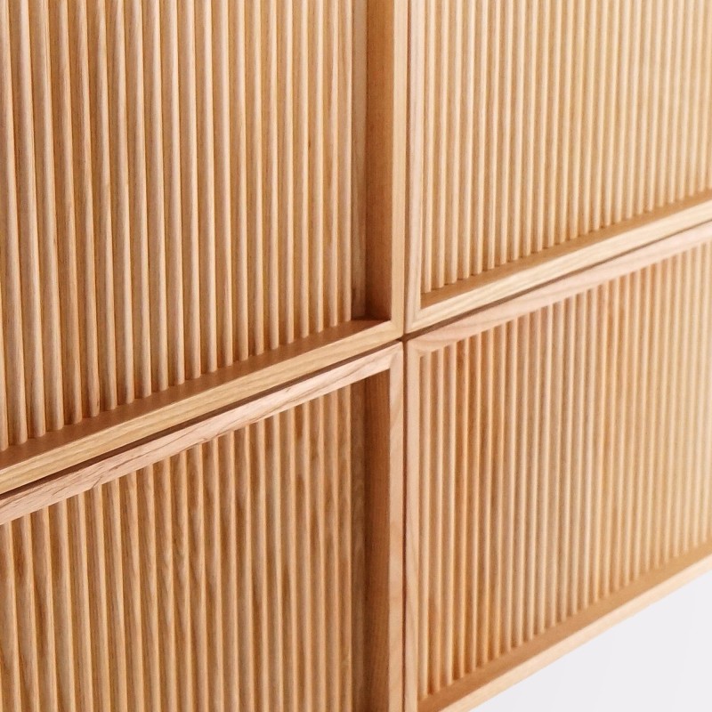 Meuble sous double vasque suspendu en noyer blond avec plateau en céramique blanc 150 cm - Carnelian
