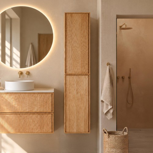 Colonne de salle de bain suspendue en noyer blond 160 cm - Carnelian