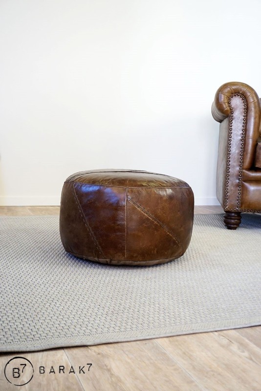 Pouf rond en cuir Patchwork