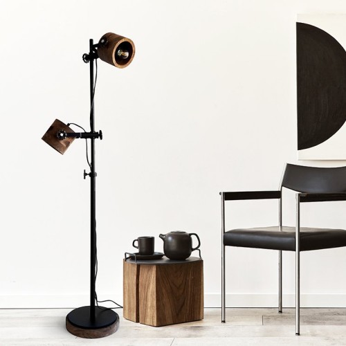 Lampe sur pied industrielle bois et métal - Woody