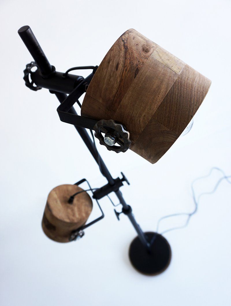 Lampe sur pied industrielle bois et métal - Woody