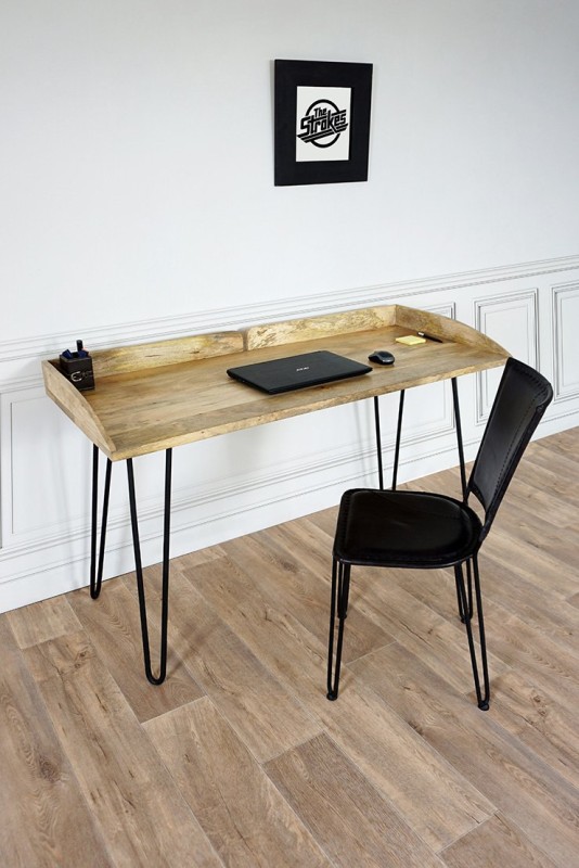 Bureau industriel en bois massif et métal