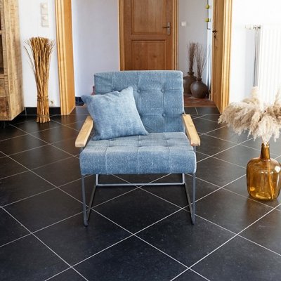 Fauteuil vintage en tissu jeans