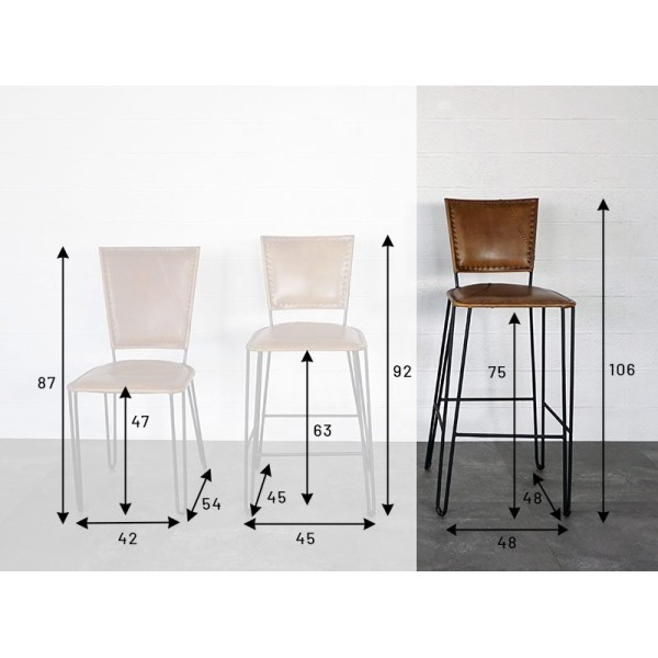 Chaise de bar vintage métal et cuir SMART