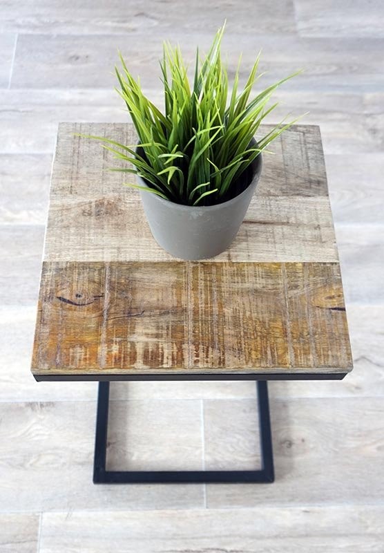 Bout de canapé plateau en bois et pied métal