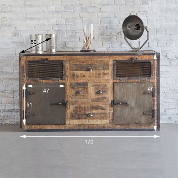 Buffet industriel à portes finition antique