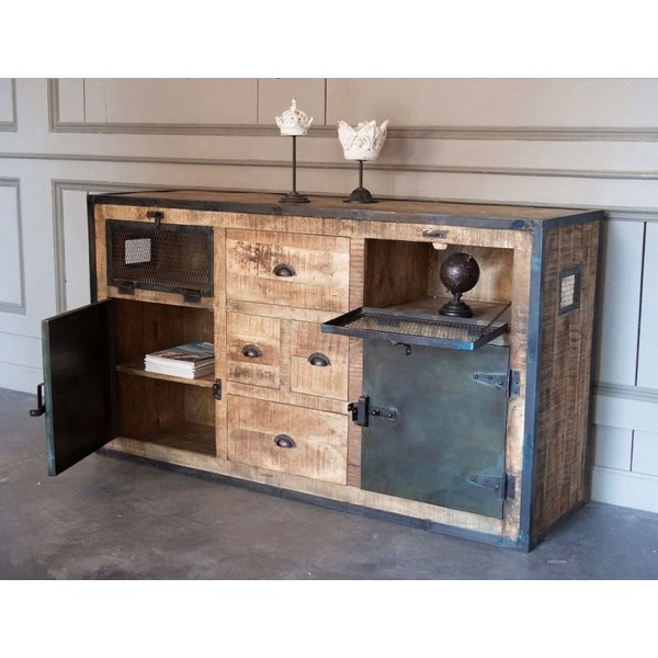 Buffet industriel à portes finition carbone