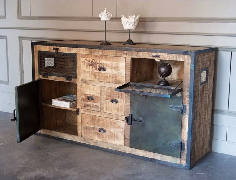 Buffet industriel à portes finition carbone