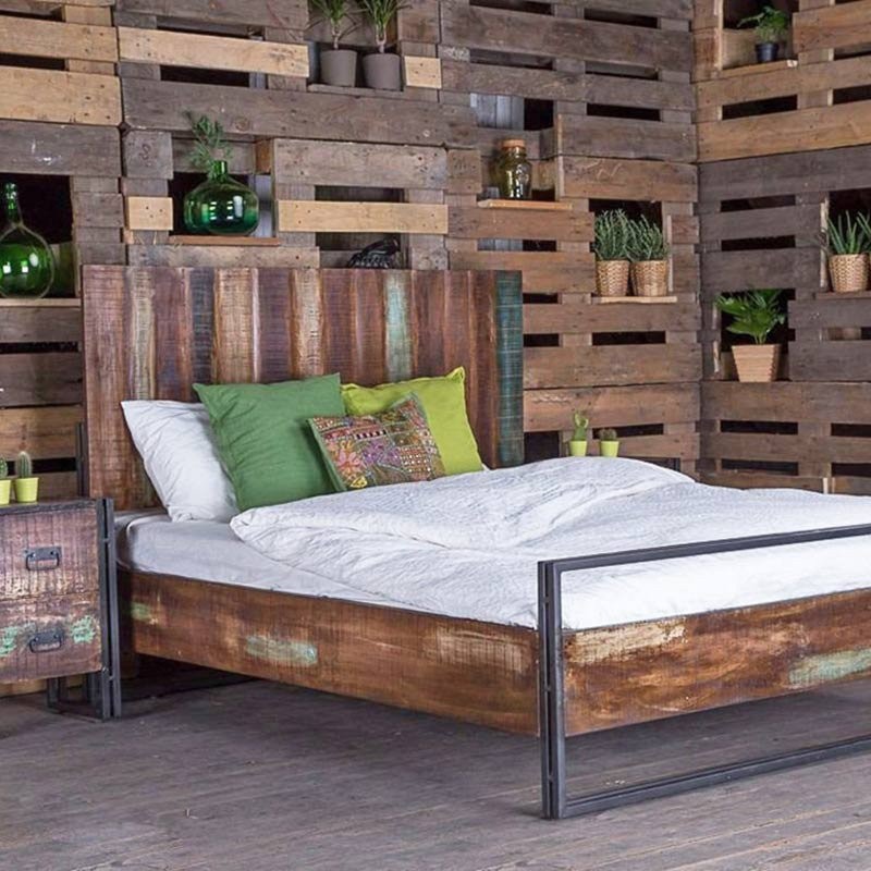 Lit 2 places industriel en bois recyclé - Recovery