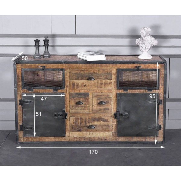 Buffet industriel à portes finition carbone