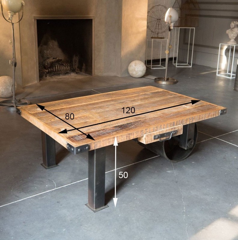 Table basse industrielle à roue carbone