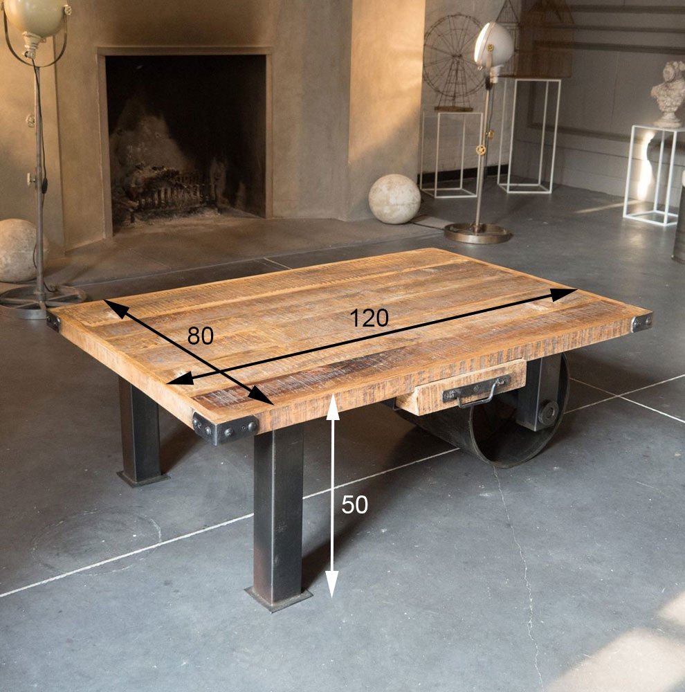 Table basse industrielle à roue carbone