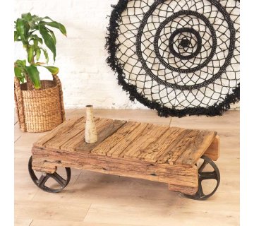 Table basse industrielle à roue - Antique