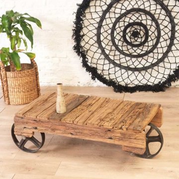 Table basse industrielle à roue - Antique