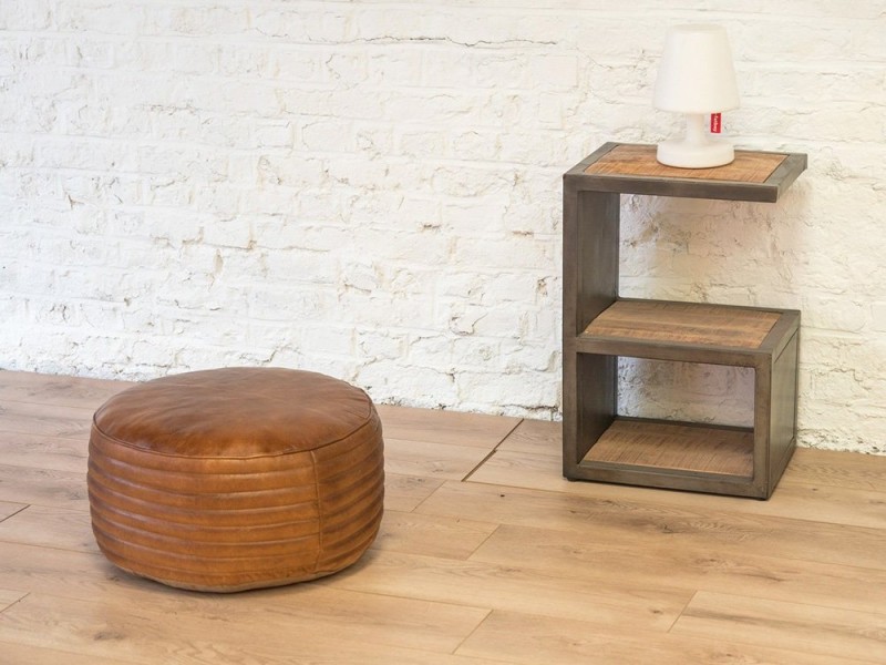 Pouf rond en cuir Savoy