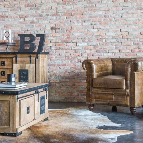 Fauteuil chesterfield en cuir patchwork