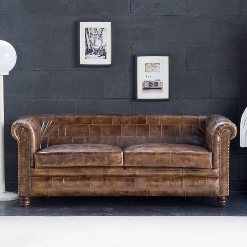 Canapé chesterfield en cuir patchwork 3 places