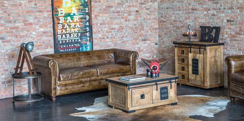 Canapé chesterfield en cuir patchwork 3 places