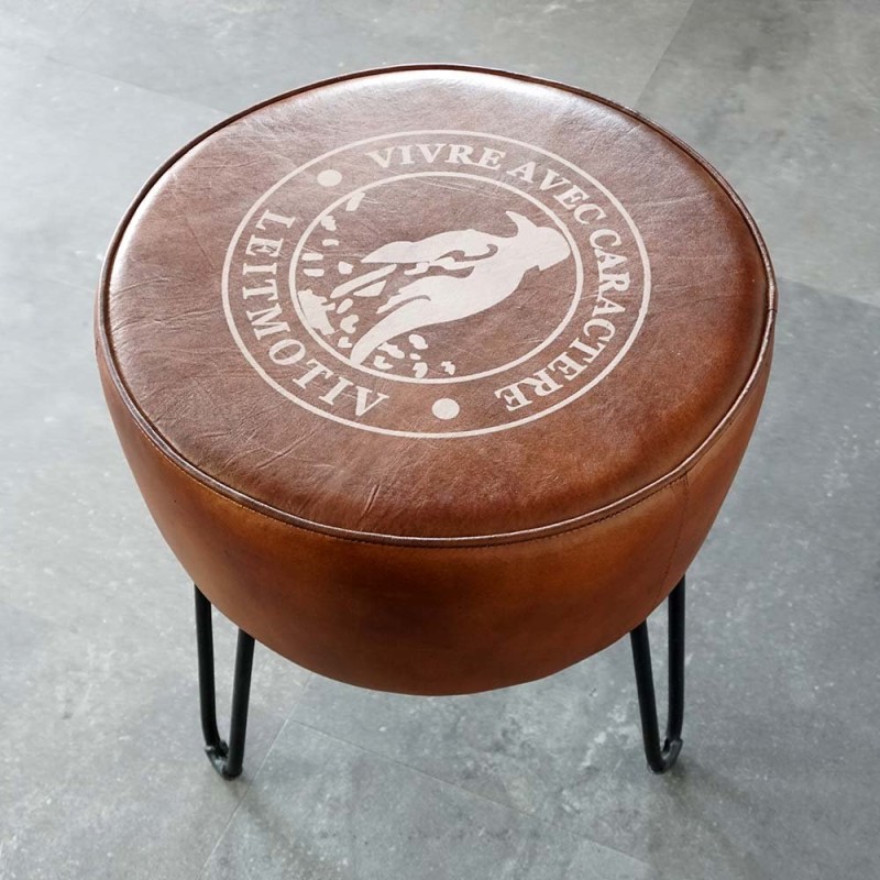 Tabouret industriel en cuir "Leitmotiv"
