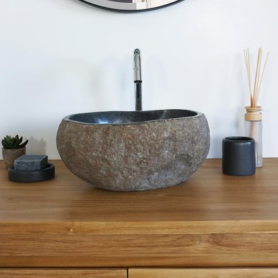 Petite vasque de salle bain à poser en pierre - River Stone