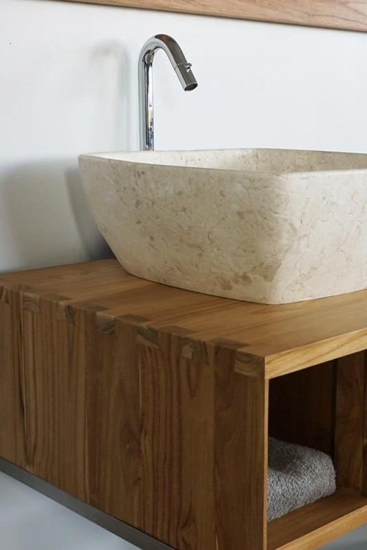Vasque carrée de salle bain à poser en pierre - Sakura