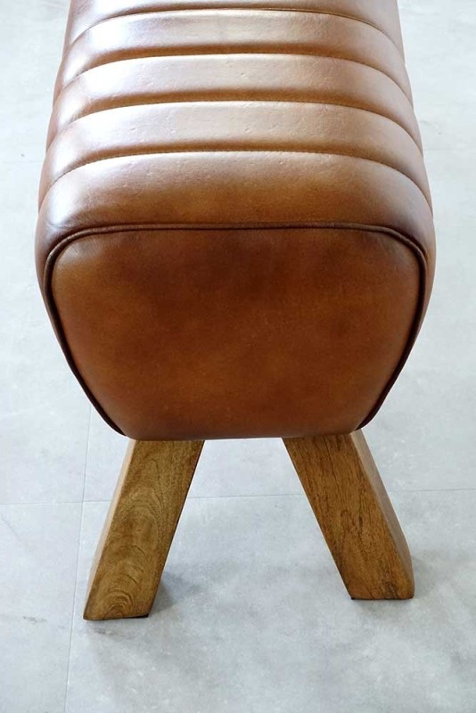 Banc en bois et cuir naturel - Navona