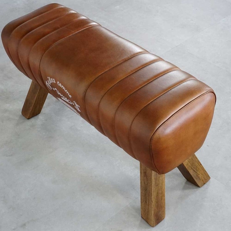Banc en bois et cuir naturel - Navona
