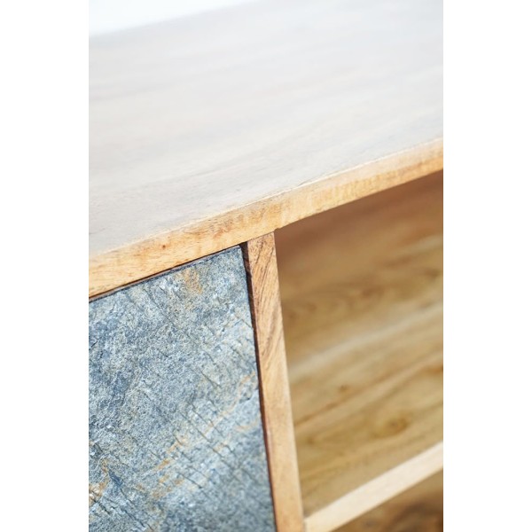 Meuble TV 200 cm en bois d'acacia et porte en pierre - Florence