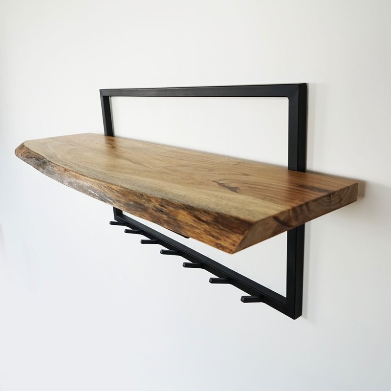 Porte manteau industriel bois massif et métal 7 crochets