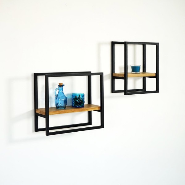 Etagère murale rectangulaire bois et métal 40 x 35 cm - Strip